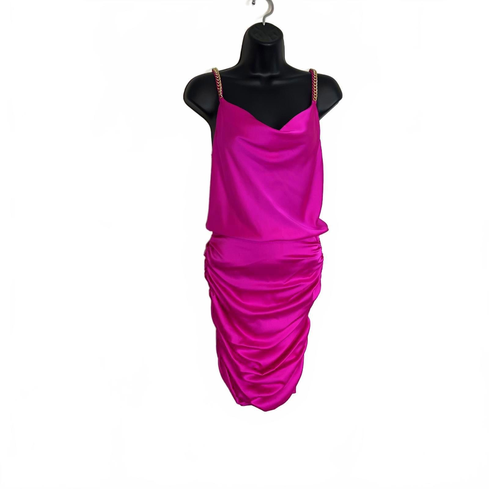 Nwt Generation Love Hot Pink Satin Mini Dress With Gold Chain Straps